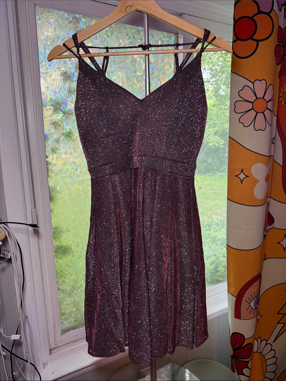 Sparkle V-Neck Burgundy Homecoming Dress